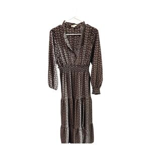 MAX STUDIO Floral Print Smocked Waist Midi Dress Black Pink Women's Size M